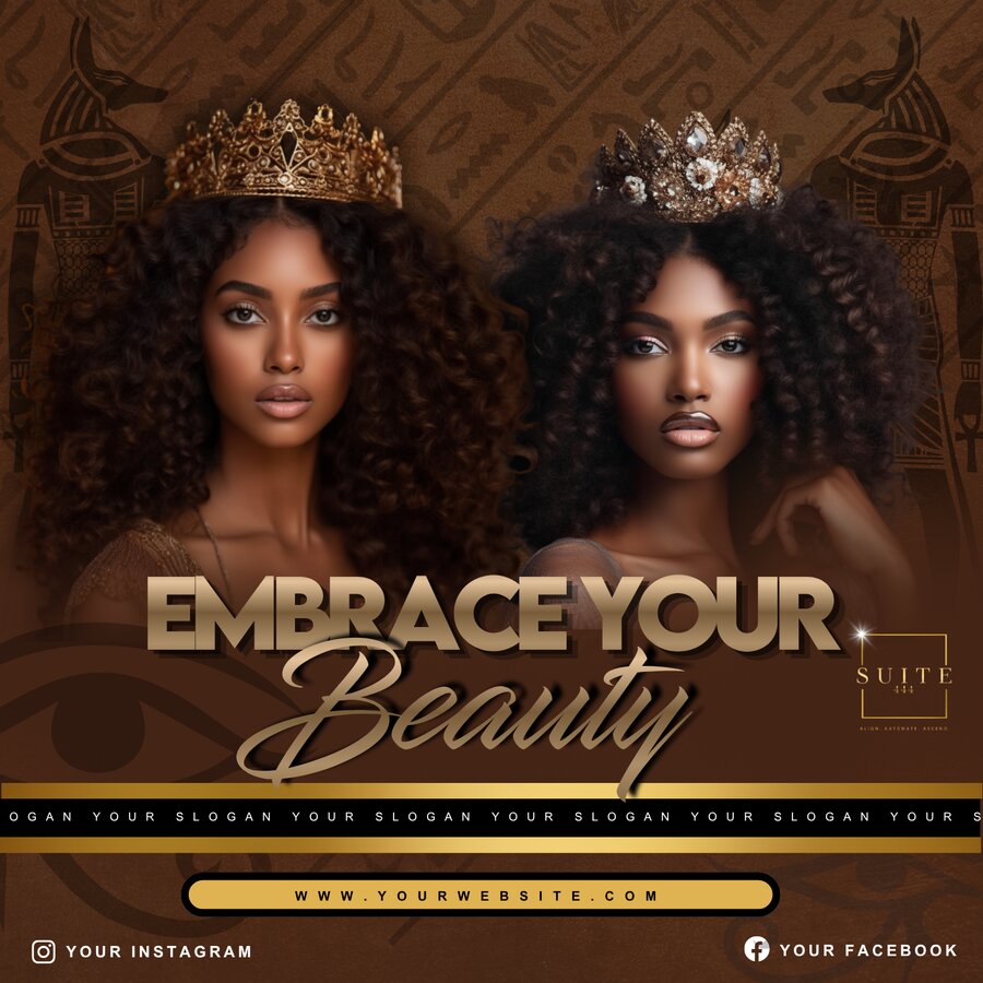 “Embrace Your Beauty” social media template featuring two crowned women