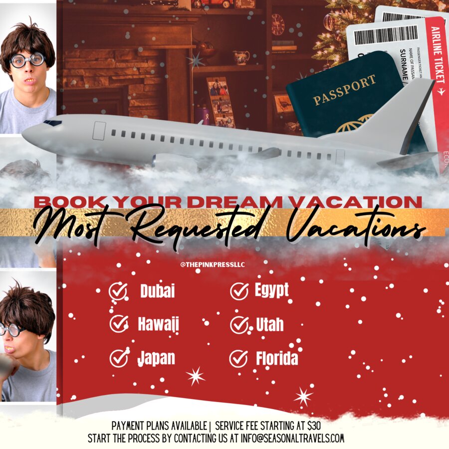Book Your Dream Vacation promotional flyer for a travel agency