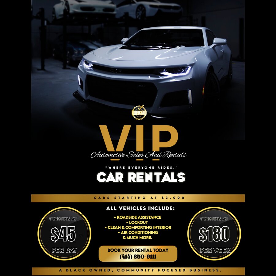 VIP Automotive Sales and Rentals car rental pricing flyer